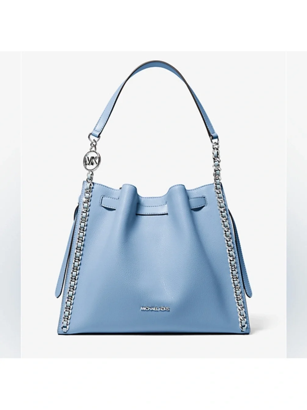 Michael Kors Mina Large Chain Shoulder Bag Blue Silver Pebbled Shoulder Purse